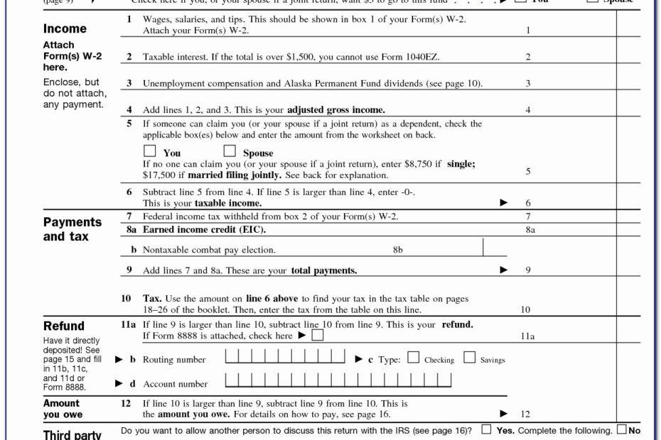1040 Easy Form Printable Printable Forms Free Online
