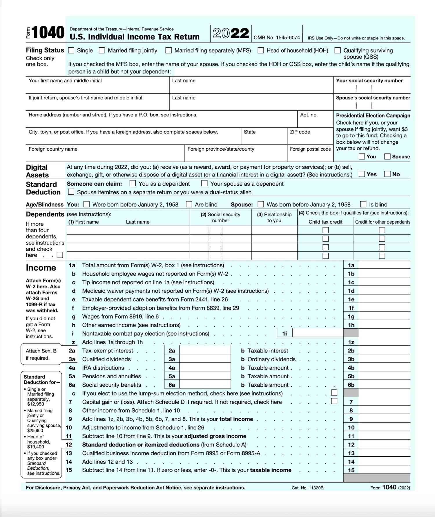2023 Irs Tax Form 1040 Printable Forms Free Online