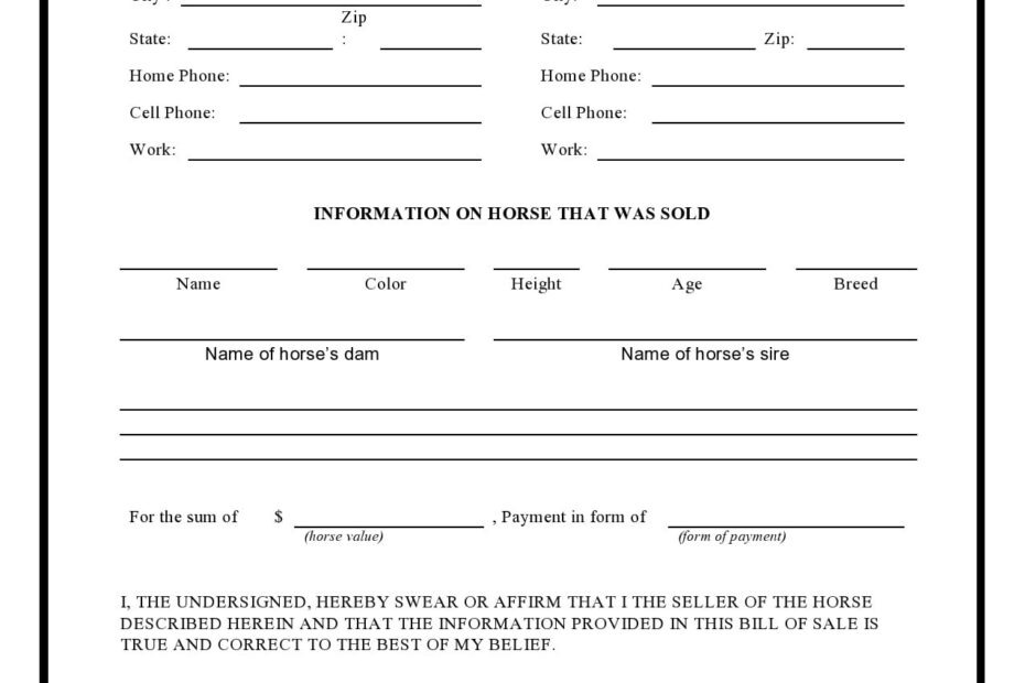 42 Printable Horse Bill Of Sale Forms Templates TemplateLab Free