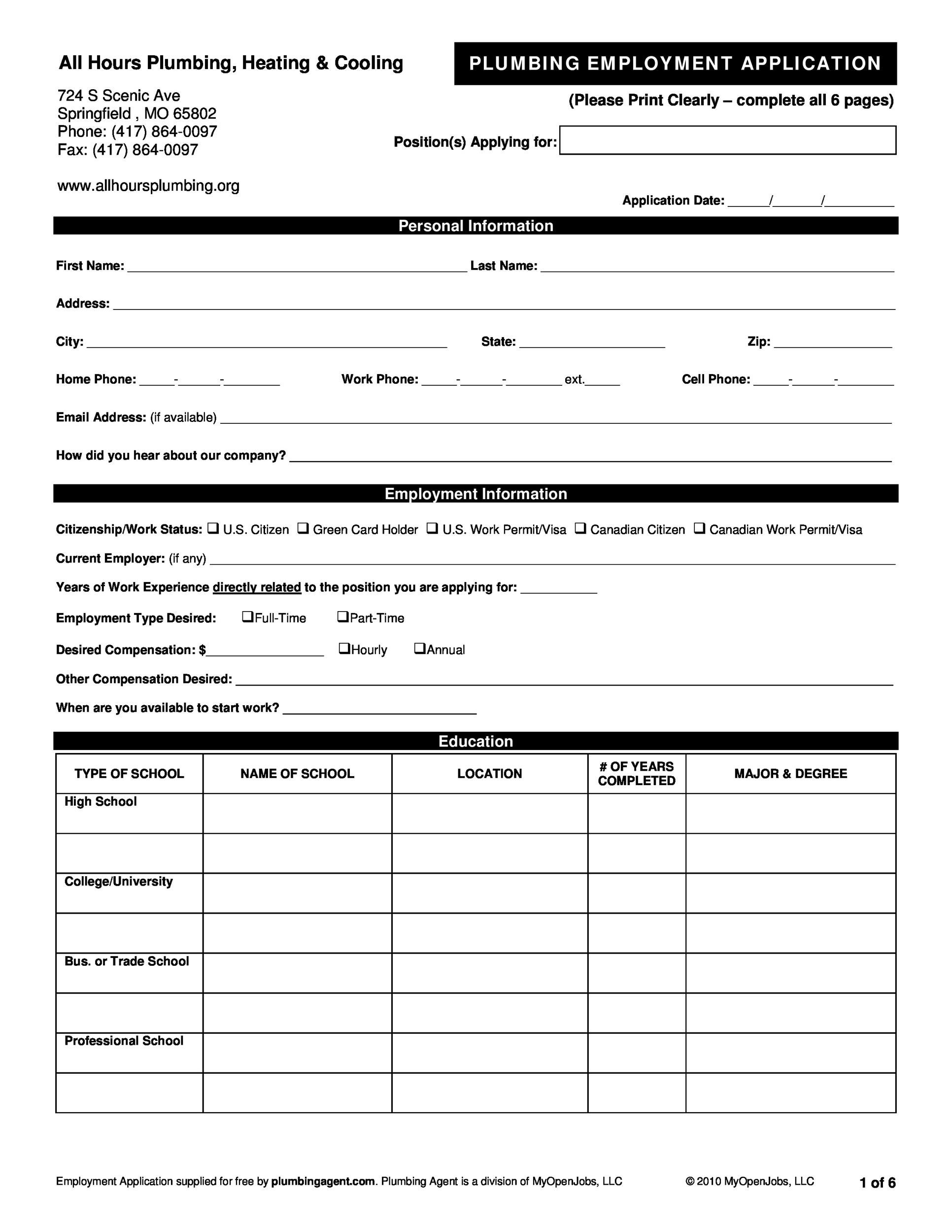 50 Free Employment Job Application Form Templates Printable Printable 