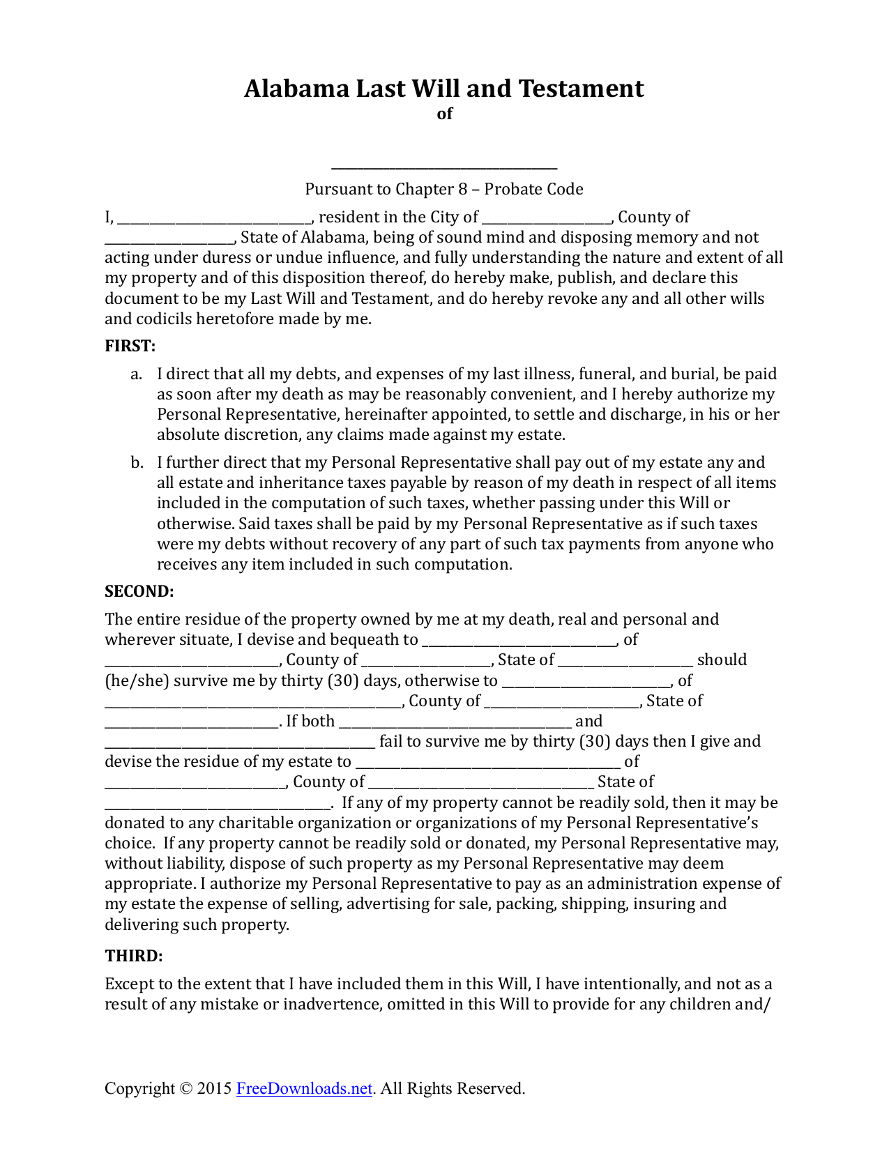 Alabama Blank Printable Last Will And Testament Forms Printable Forms 