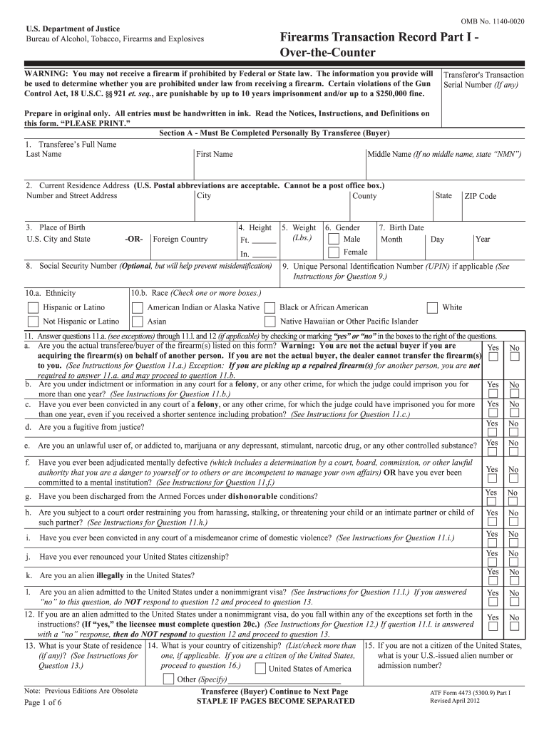 Atf Form 4473 Fill Online Printable Fillable Blank PDFfiller