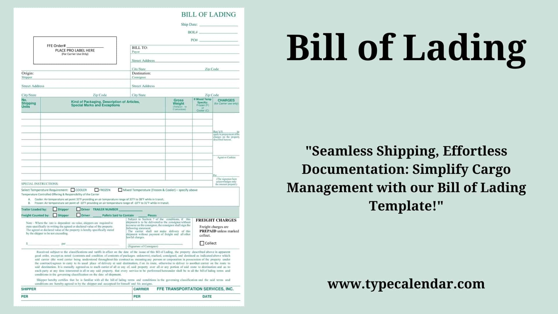 Bill Of Lading Printable Form Agricultrual Printable Forms Free Online