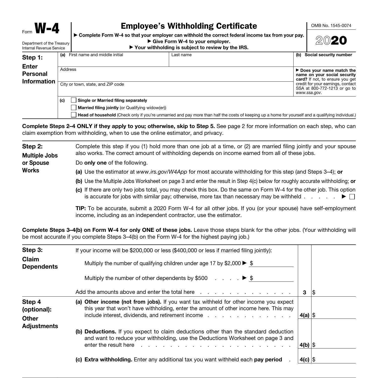 Blank Printable W 4 Form Printable Forms Free Online
