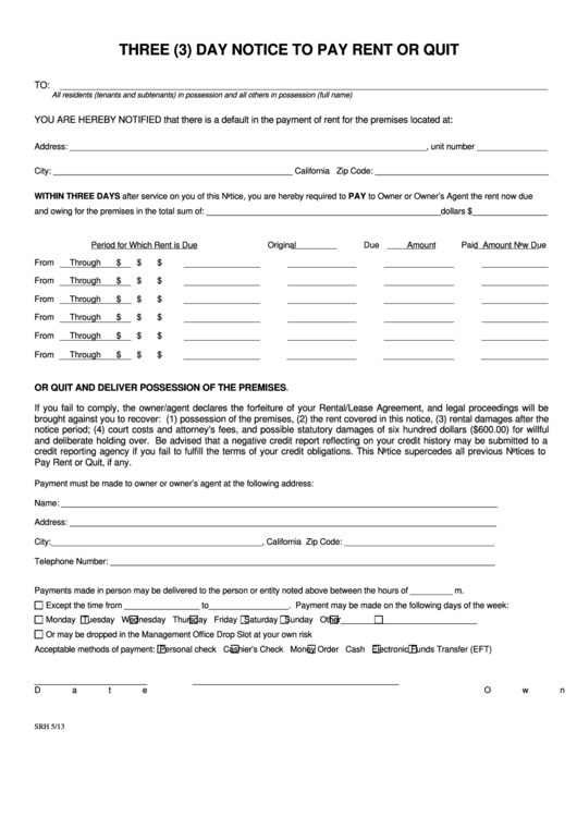 California Free Printable 3 Day Notice Form Printable Forms Free Online