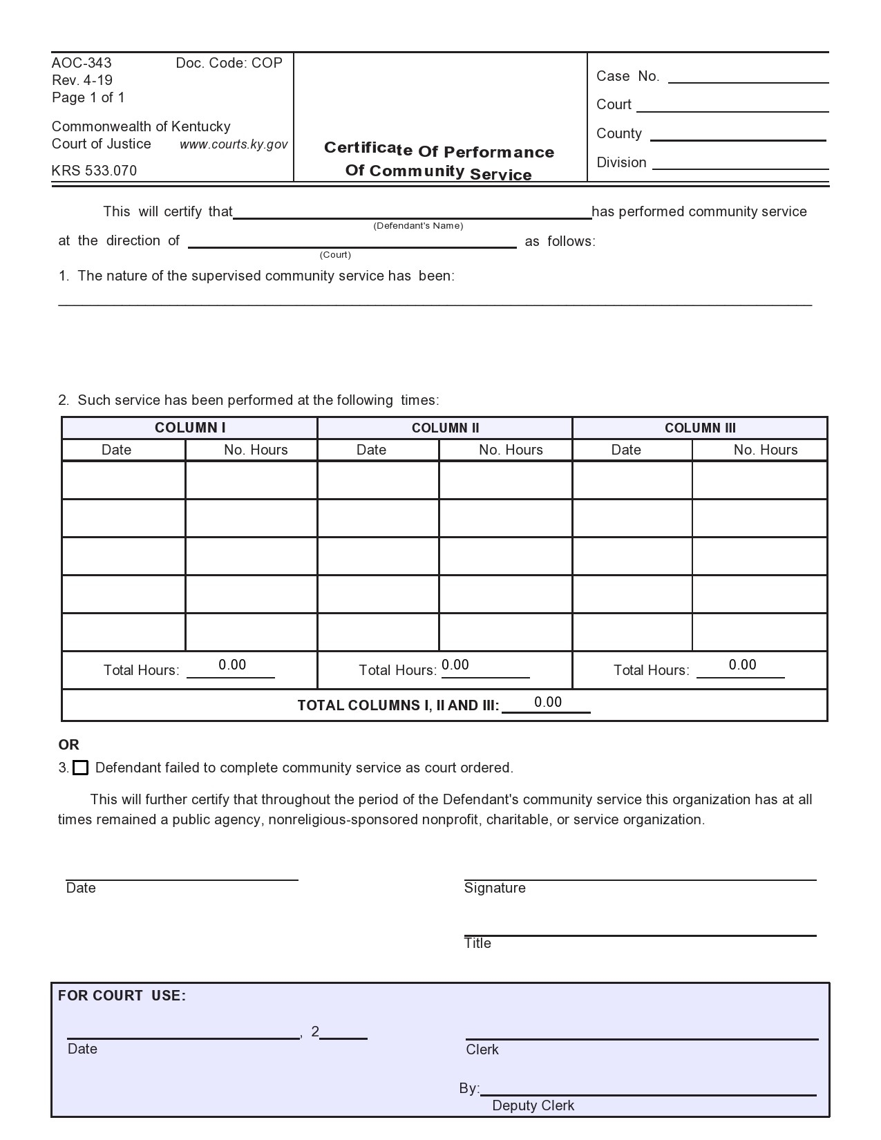 Community Service Form Printable Printable Forms Free Online