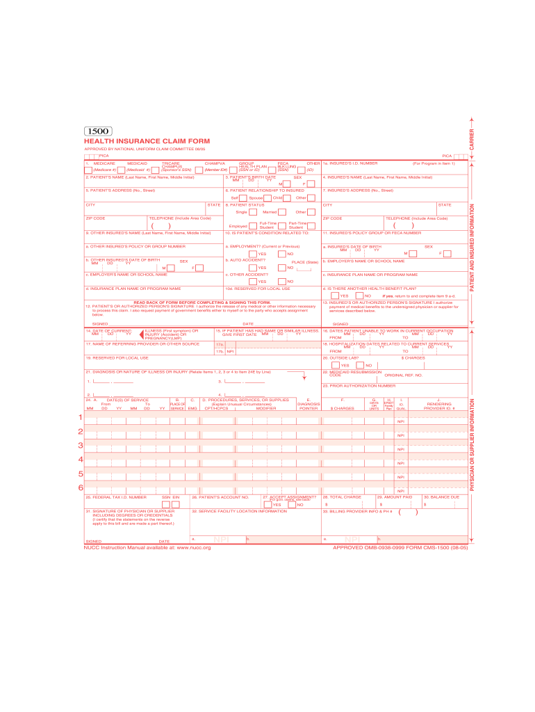 Date Cms 1500 Form Printable Printable Forms Free Online