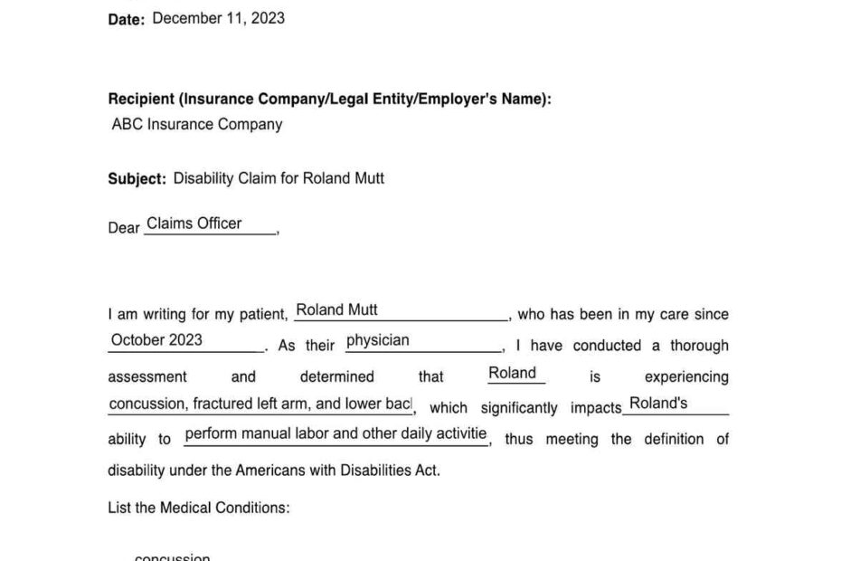 Disability Letter From Doctor Pdf Form Fill Out And Sign Printable Pdf