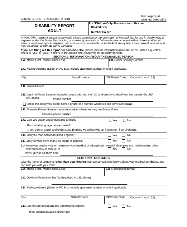 Disability Social Security Forms Printable Printable Forms Free Online
