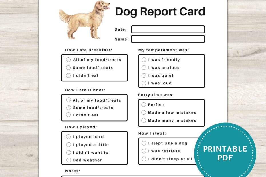 Dog Report Card Printable Pet Sitting Forms Dog Boarding Report Card