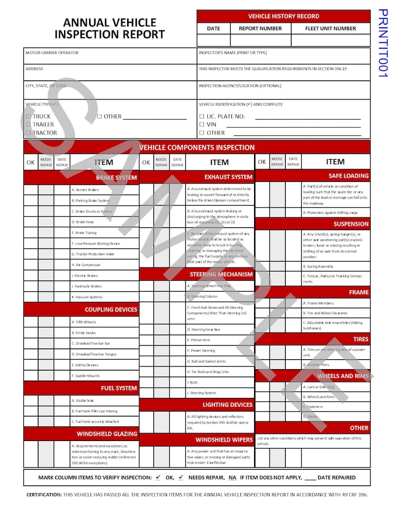 Dot Daily Vehicle Inspection Form Printable Printable Forms Free Online