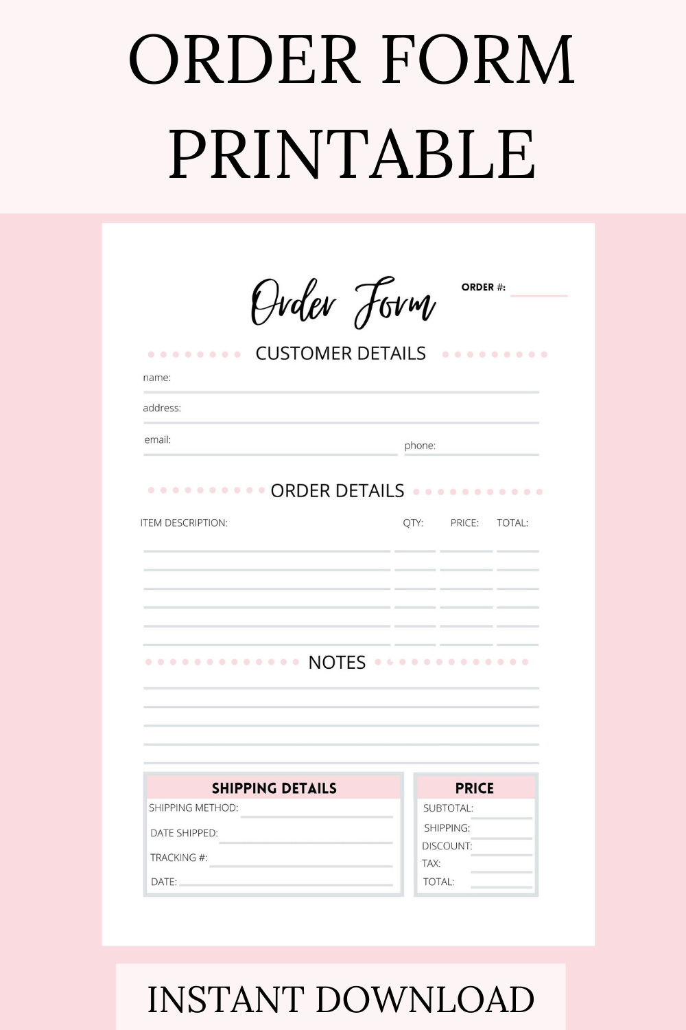 Downloadable Small Business Free Printable Order Forms Printable 