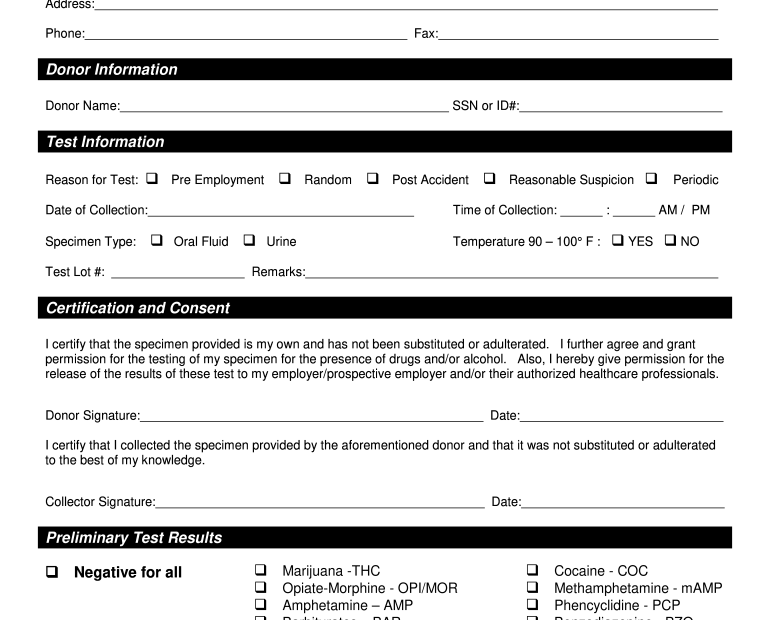 Drug Testing Fillable Printable Free Result Form Printable Forms Free