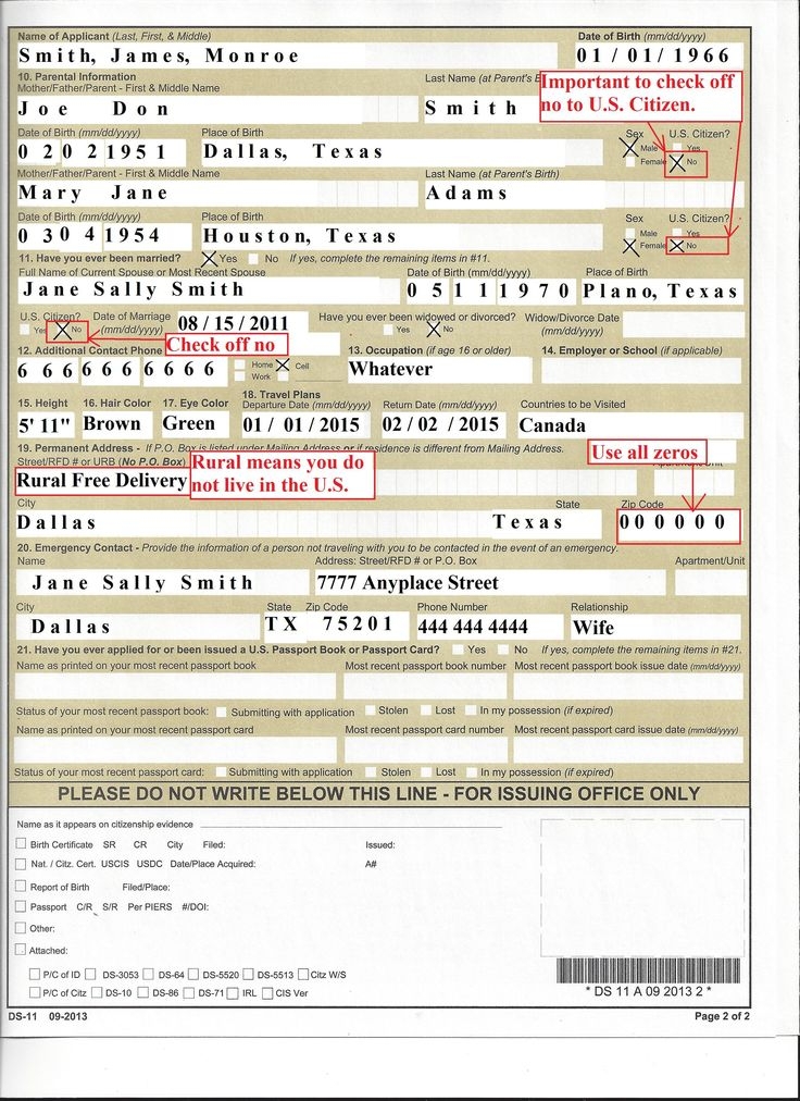 DS 11 Passport Form Instructions Printable Form 2024