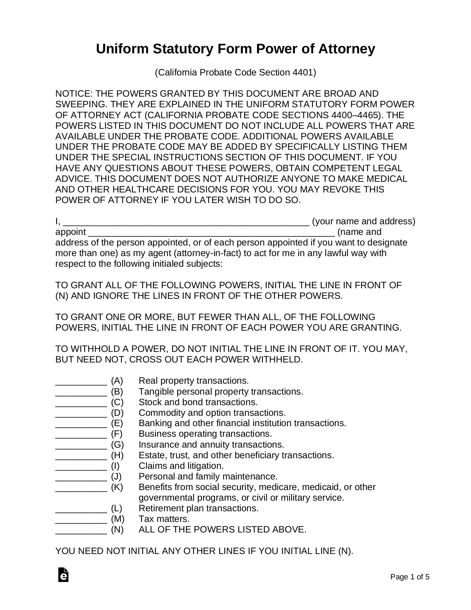 Durable Power Of Attorney California Form 2023 Printable Forms Free 