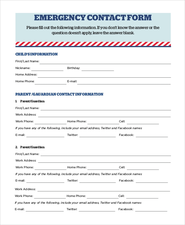 Emergency Contact Printable Form