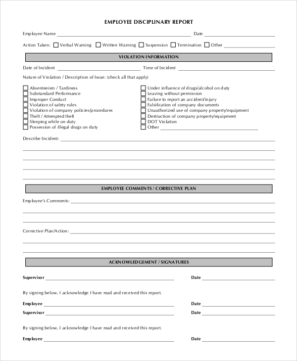 Employee Discipline Form Fillable Printable Forms Free Online