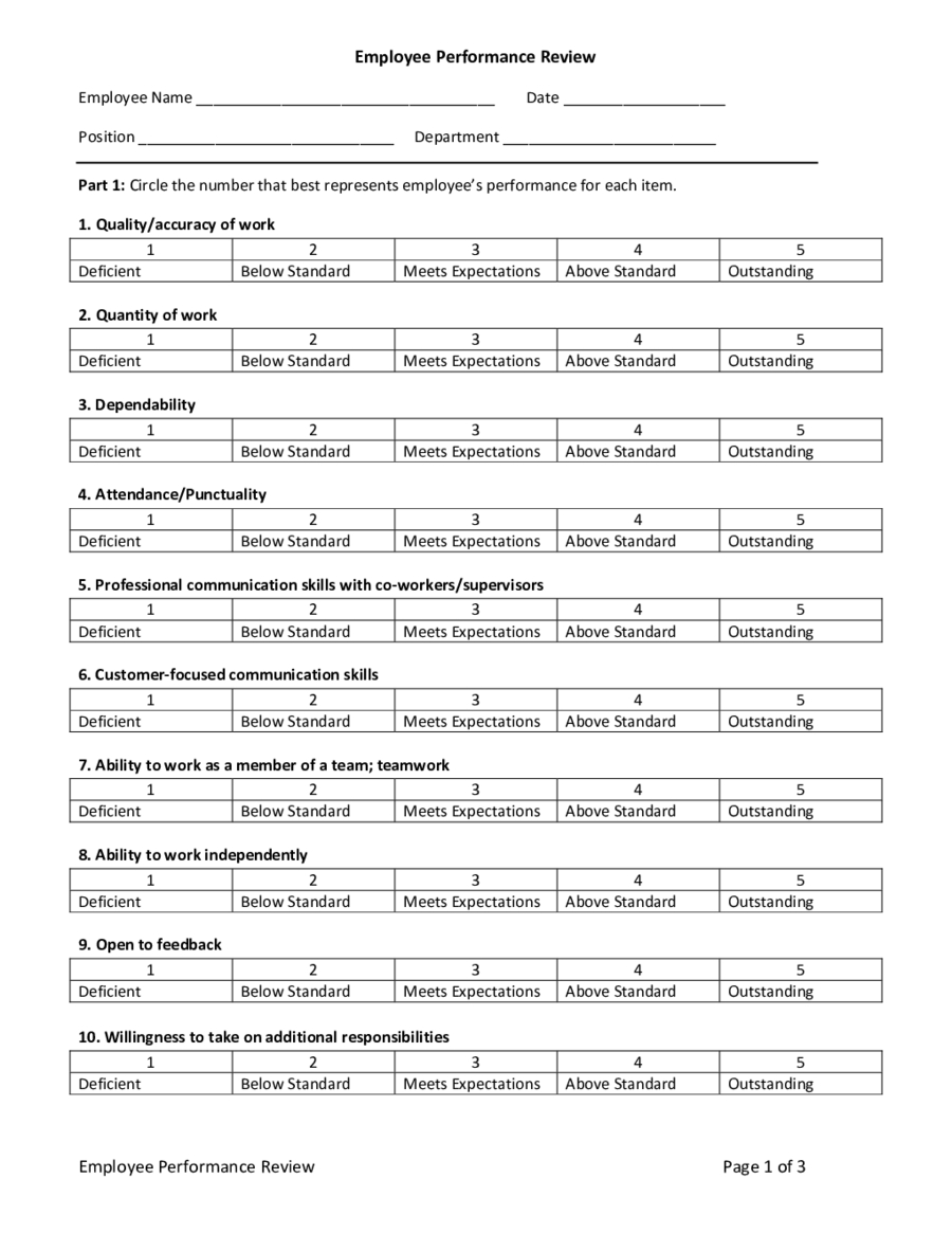 Employee Evaluation Form Printable Free Printable Forms Free Online