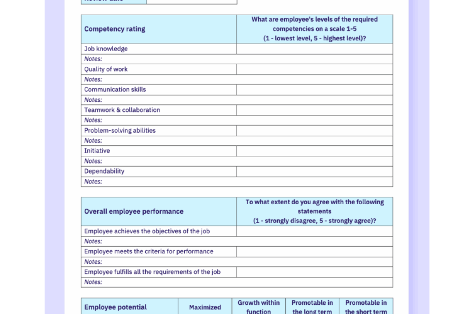 Employee Review Printable Employee Evaluation Form Printable Forms