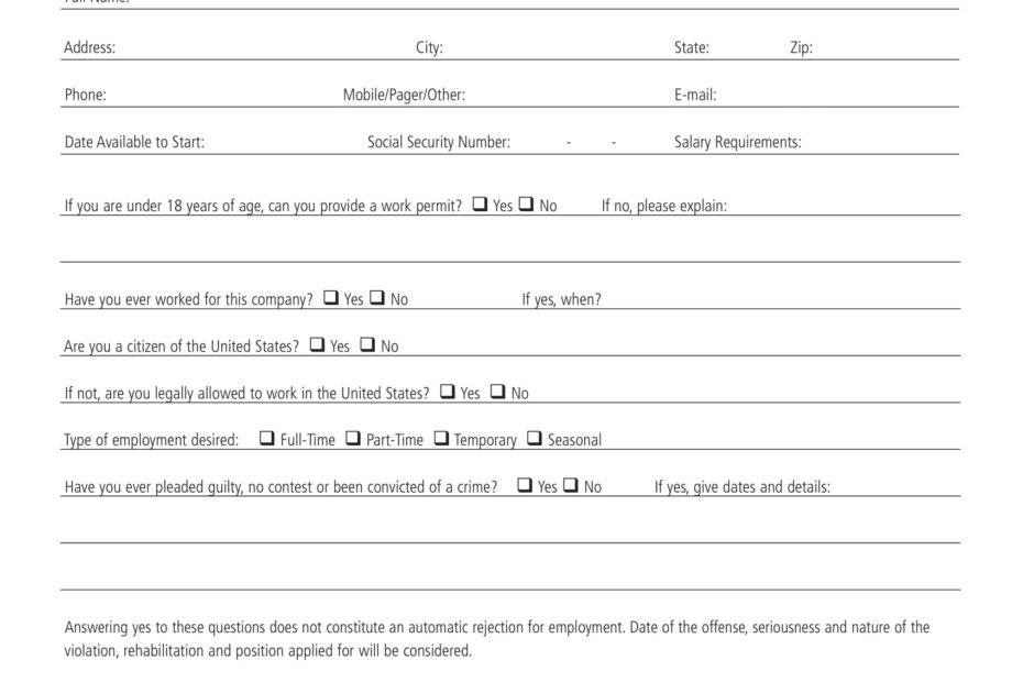Employment Application Forms Free Printable Printable Forms Free Online