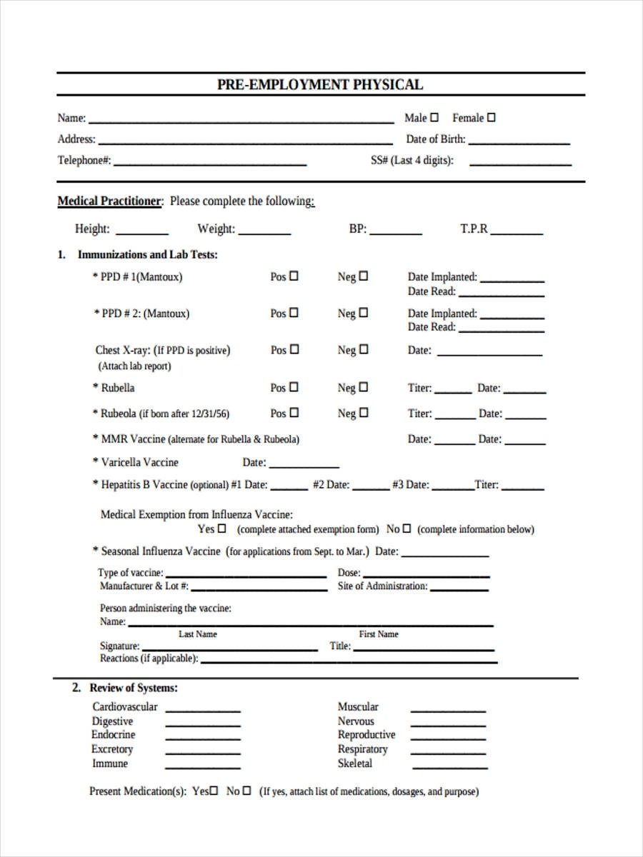Employment Printable Blank Physical Form We Love Printables