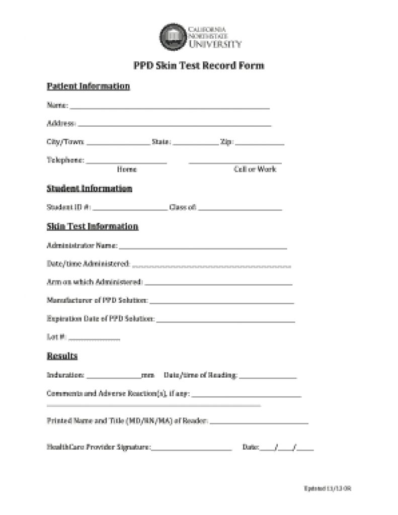 Employment Printable Tb Skin Test Form Template Printable Forms Free 