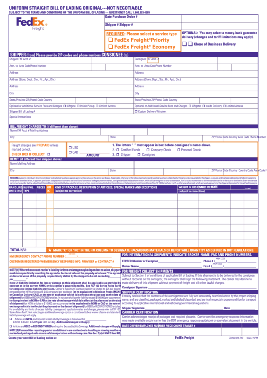 Fedex Freight Bol Form Fillable Printable Forms Free Online