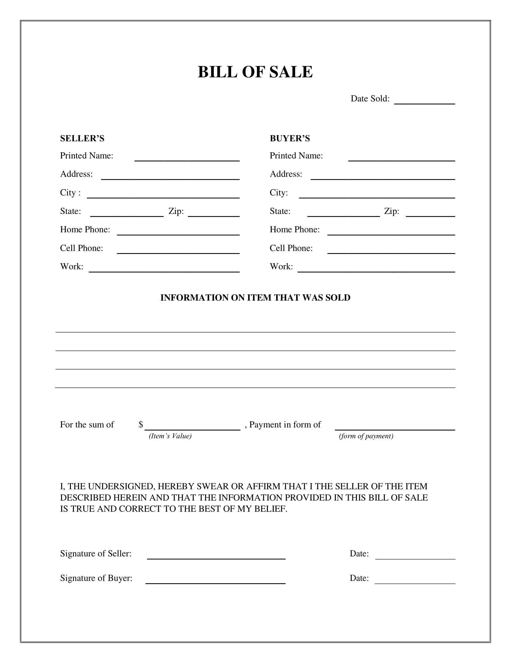 Fillable Bill Of Sale Form Free Printable Fillable Form 2025