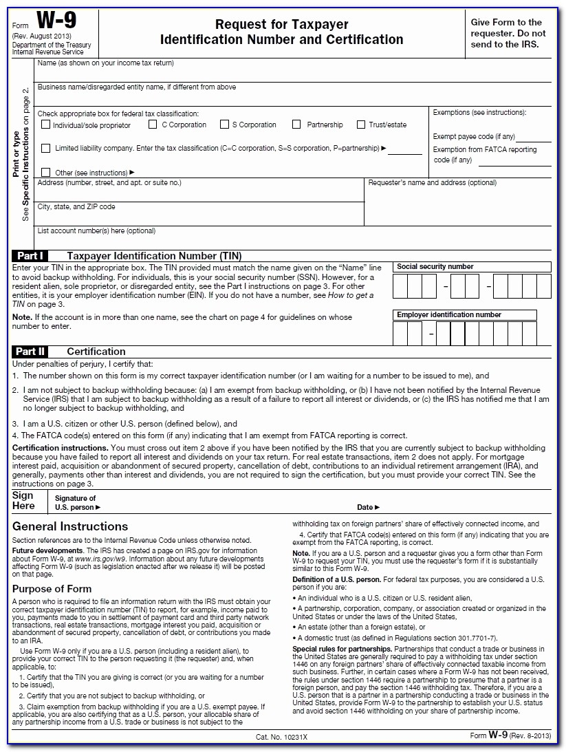 Fillable W 9 Tax Form Printable Forms Free Online