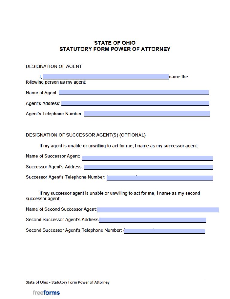 Financial Power Of Attorney Ohio Printable Form Printable Forms Free 