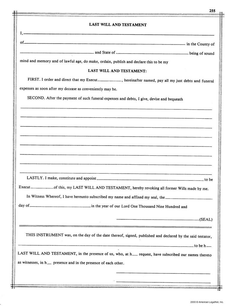 Florida Free Printable Last Will And Testament Blank Forms Printable 