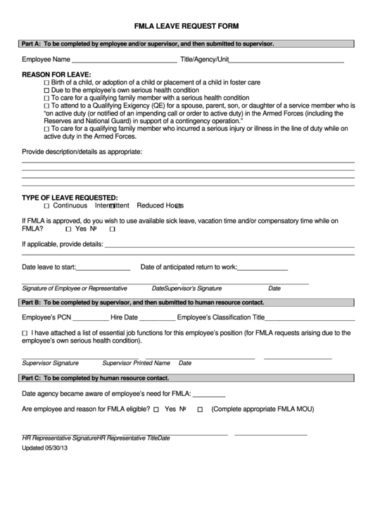 Fmla Request Form Generic Fillable Pdf Printable Forms Free Online