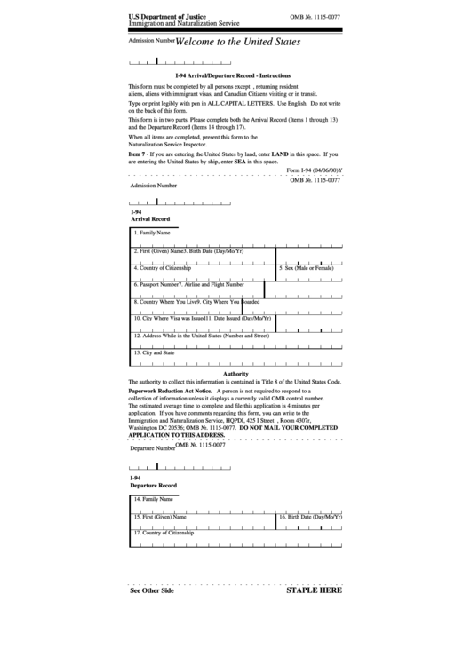 Form I 94 Printable Printable Forms Free Online