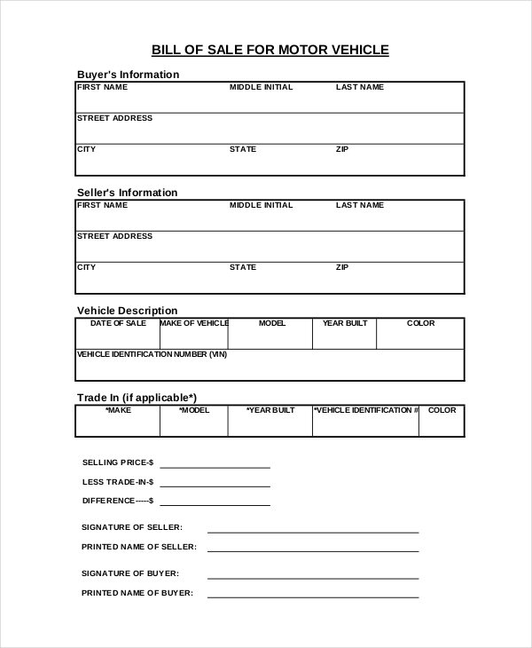 Free Automobile Bill Of Sale Printable Template Horru