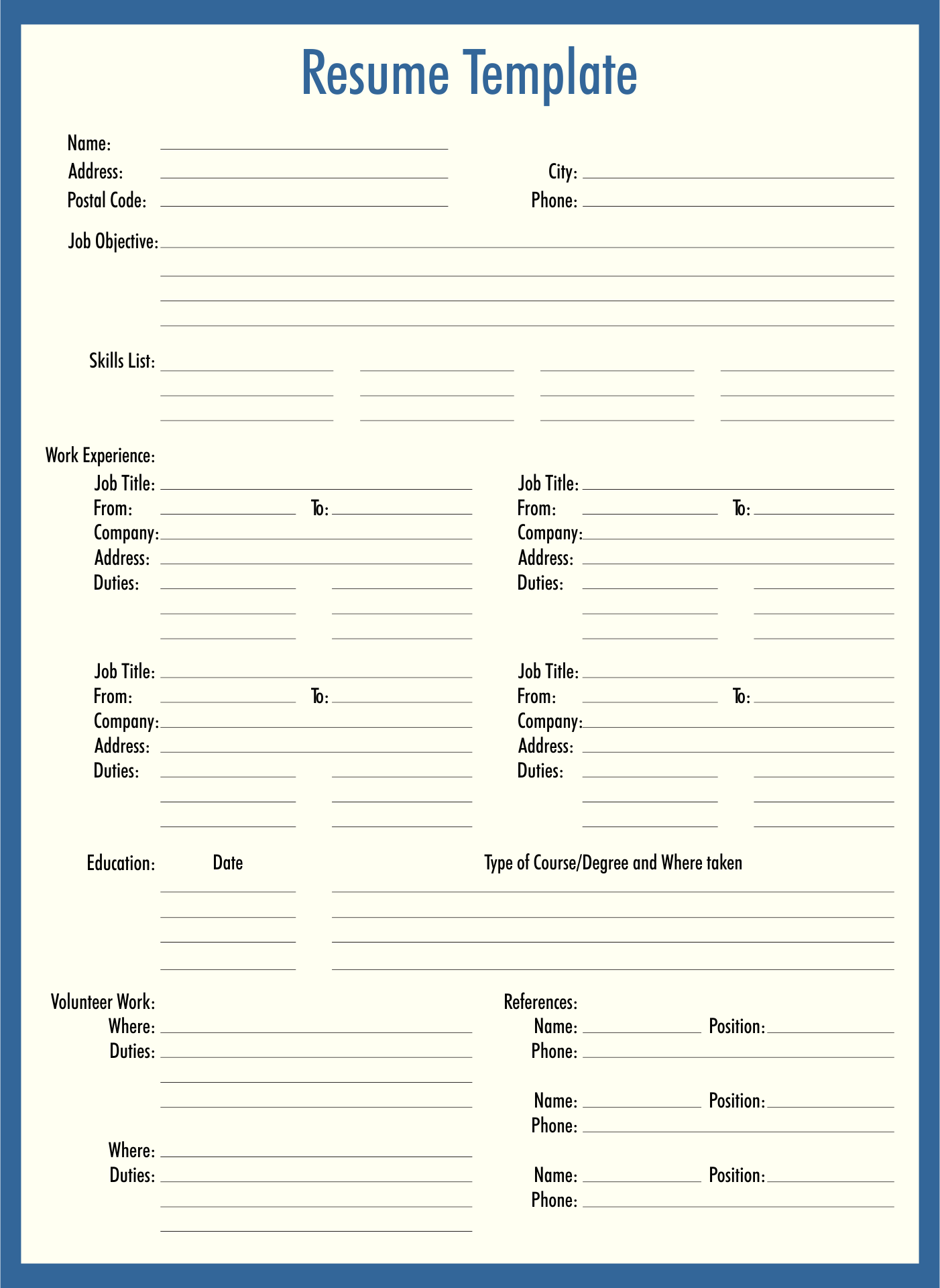 Free Blank Printable Resume Forms Printable Forms Free Online
