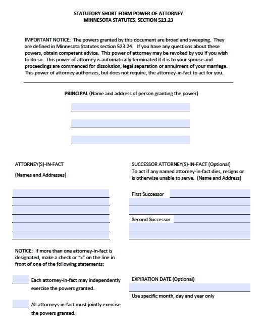 Free Durable Power Of Attorney Form Minnesota