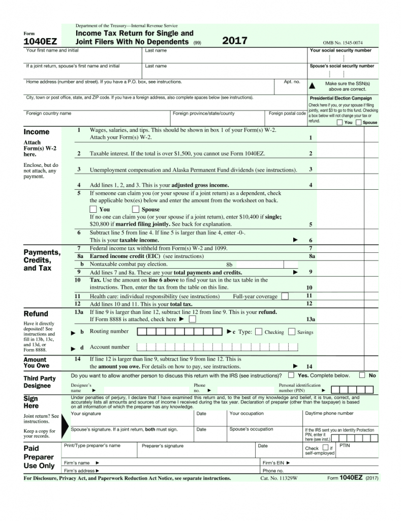 Free Irs Tax Filing Forms Printable