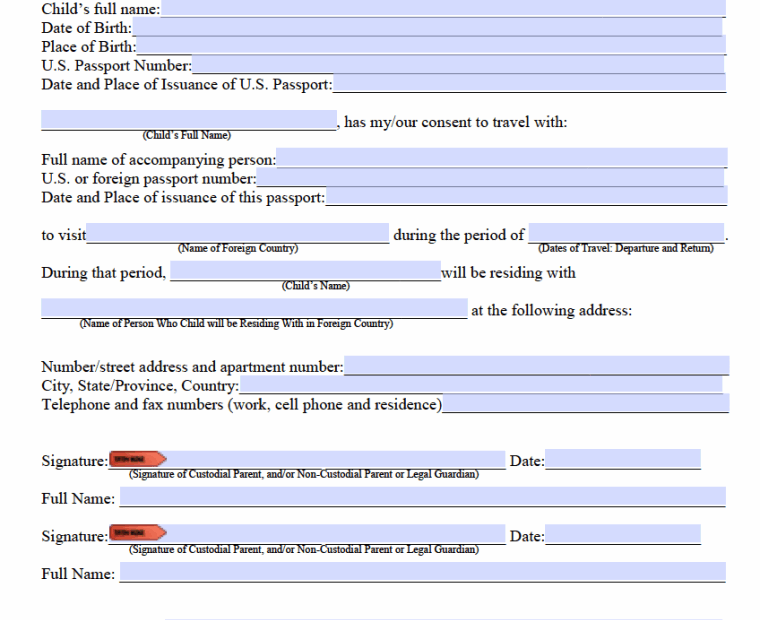 Free Minor Child Travel Consent Form PDF Printable Consent Form