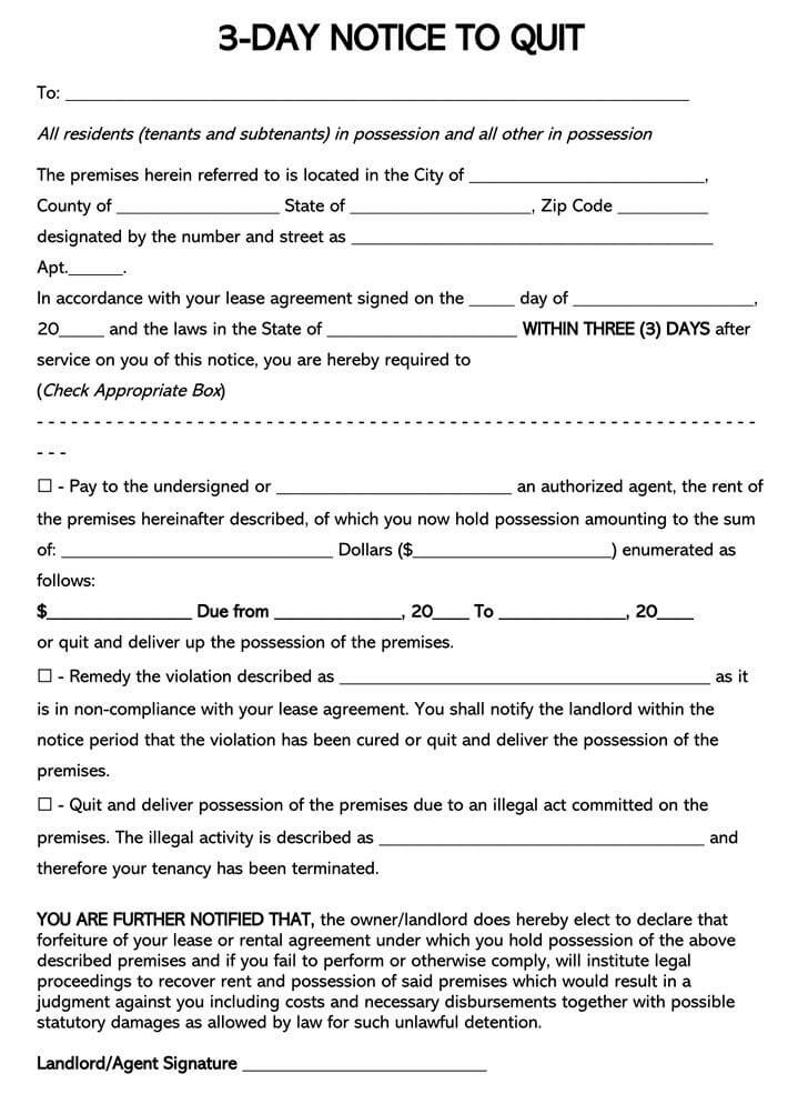 Free Printable 3 Day Notice Form We Love Printables