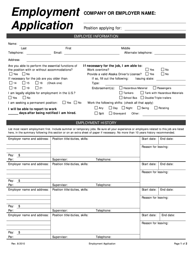 Free Printable Application For Employment Form Printable Forms Free 