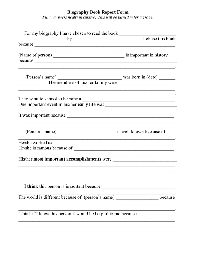 Free Printable Biography Book Report Form Printable Forms Free Online