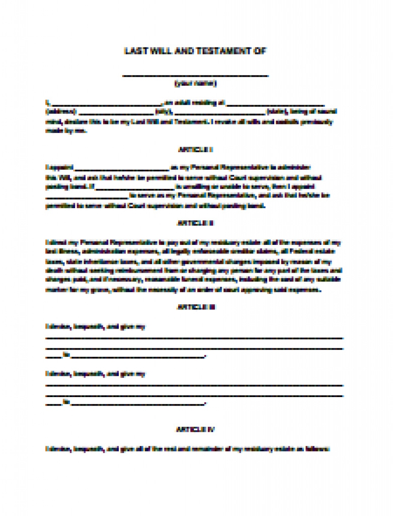 Free Printable Blank Last Will Testament Forms Printable Forms Free 