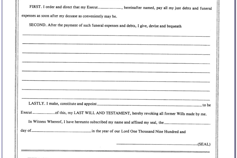 Free Printable Blank Last Will Testament Forms Printable Forms Free