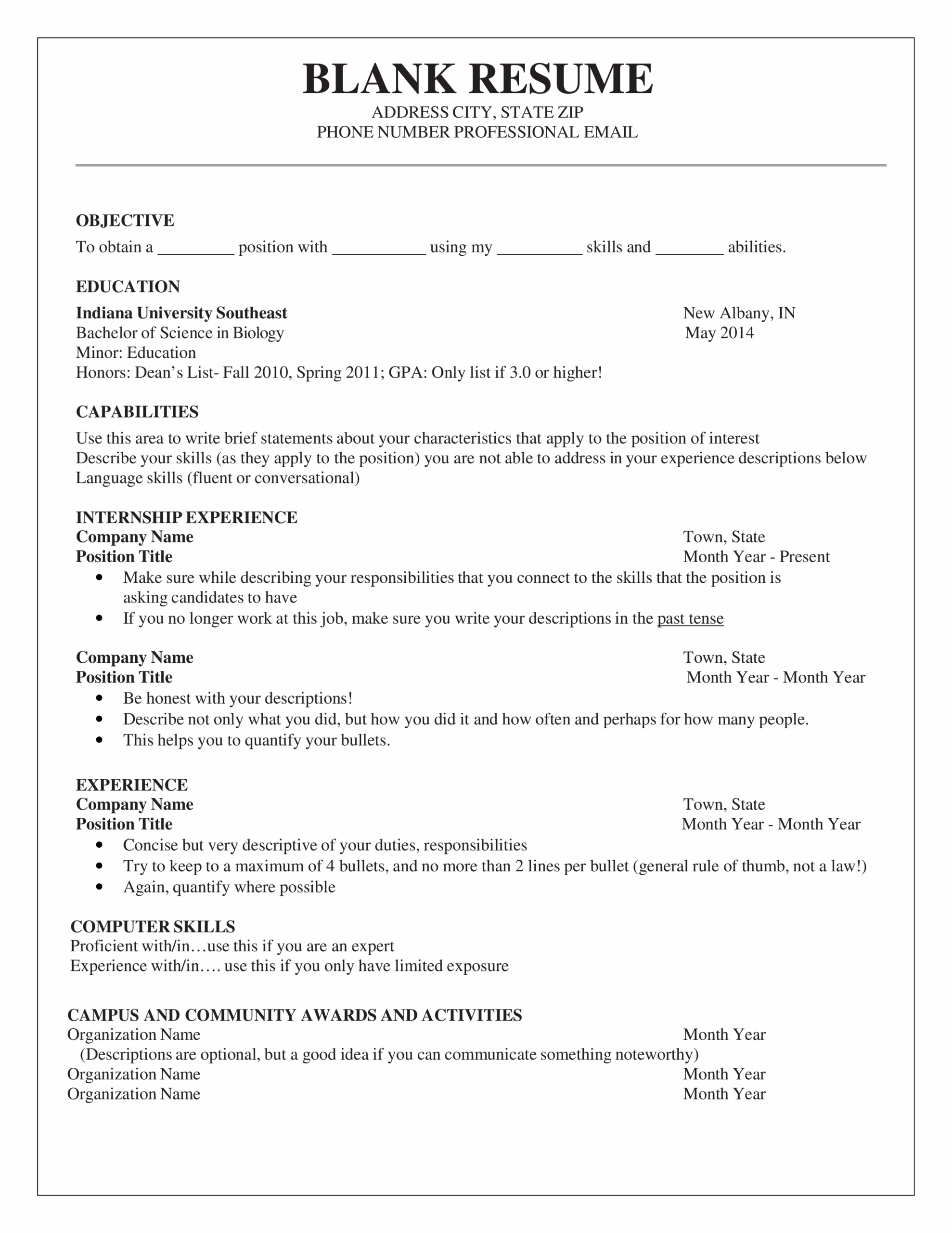 Free Printable Blank Resume Forms Printable Forms Free Online