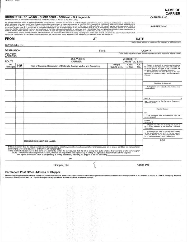 Free Printable Bol Form