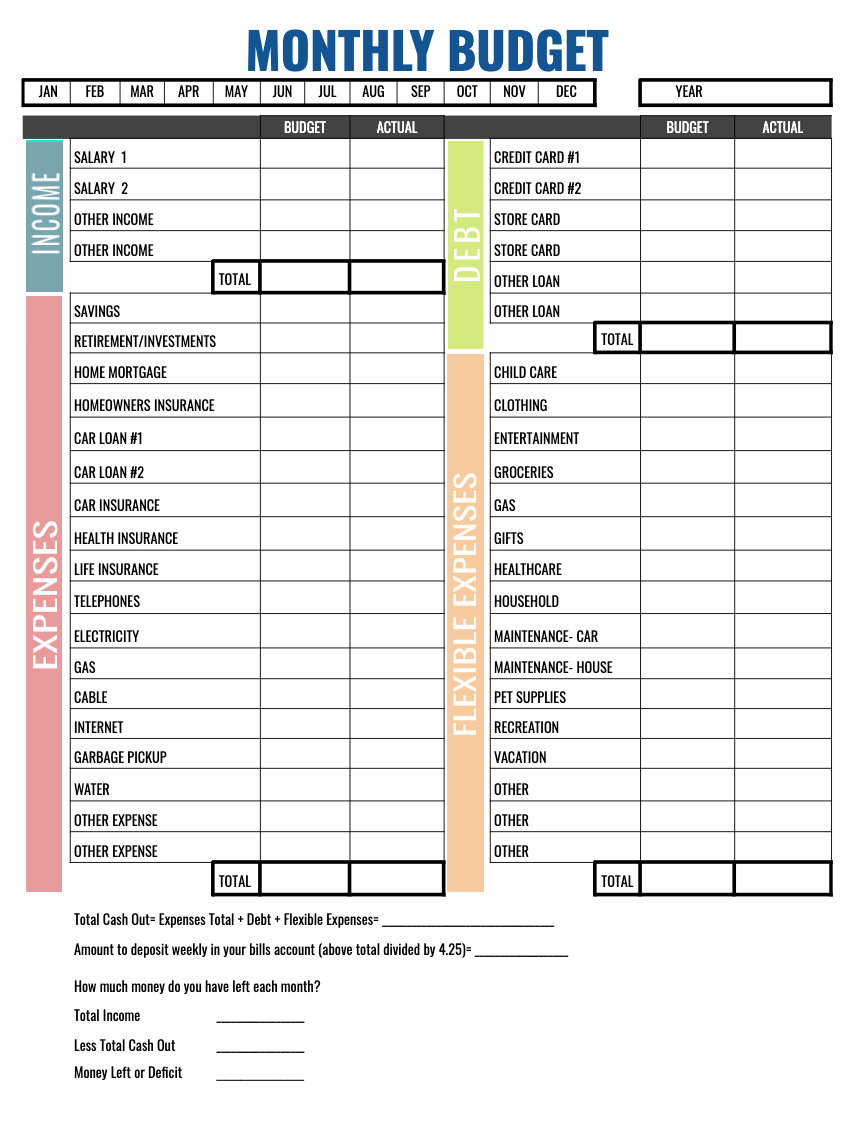 Free Printable Budget Forms Worksheets Printable Forms Free Online Free Printable Budget Forms Worksheets Printable Forms Free Online