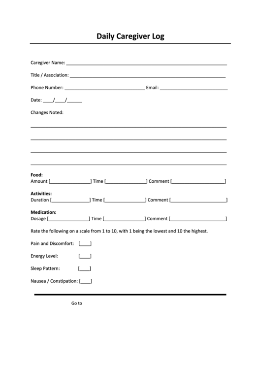 Free Printable Caregiver Daily Log Sheet Printable Forms Free Online