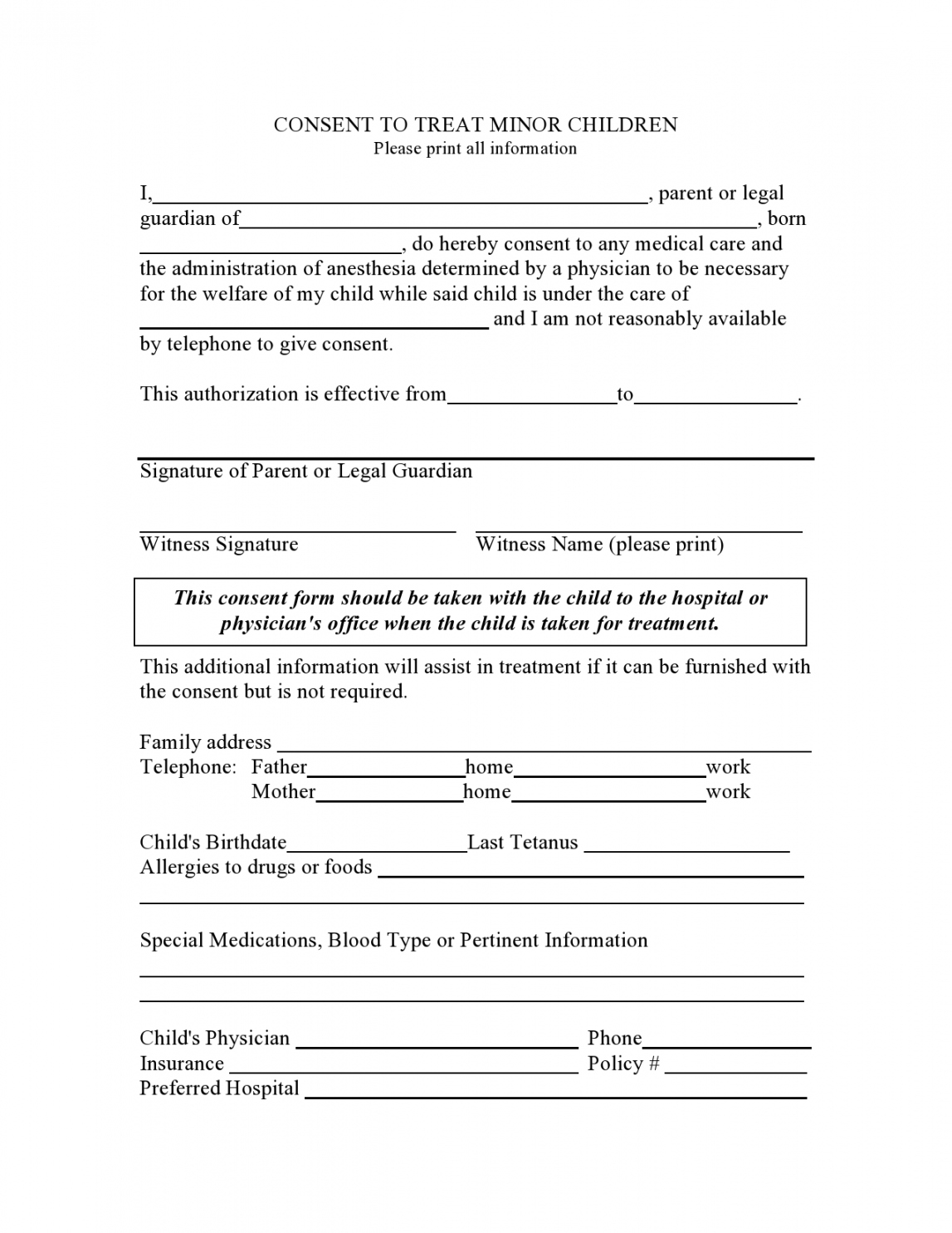 Free Printable Child Medical Consent Form For Grandparents FREE 