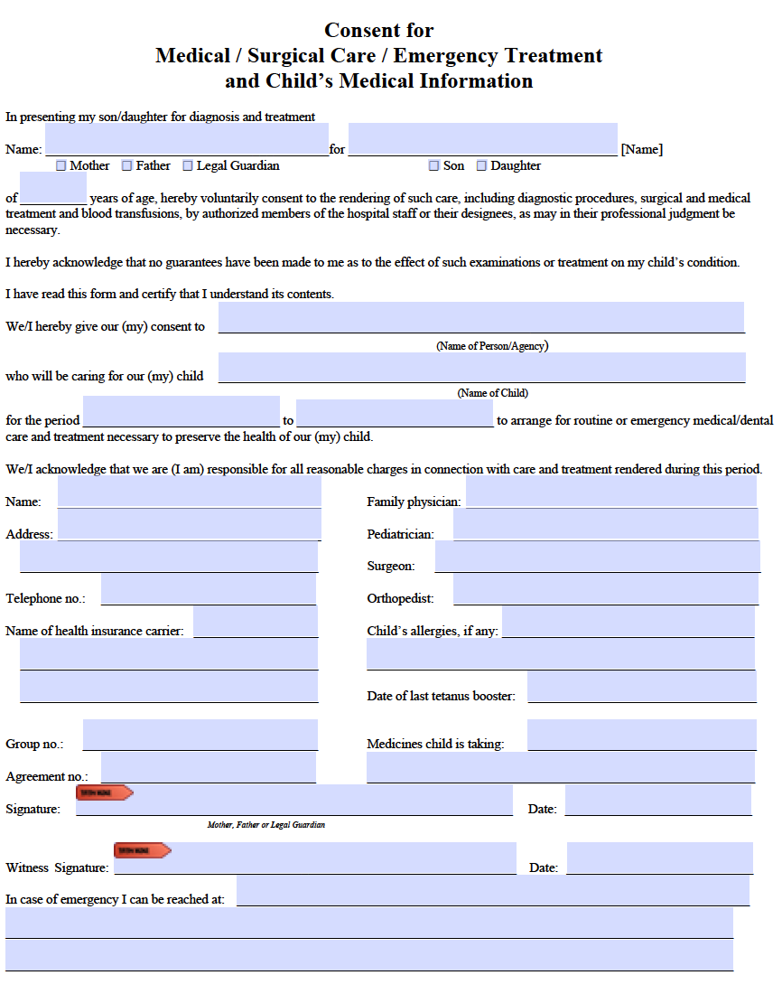 Free Printable Child Medical Consent Form For Grandparents Pdf 