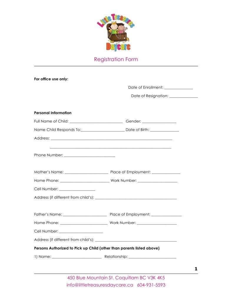 Free Printable Daycare Enrollment Forms Free Printable Templates